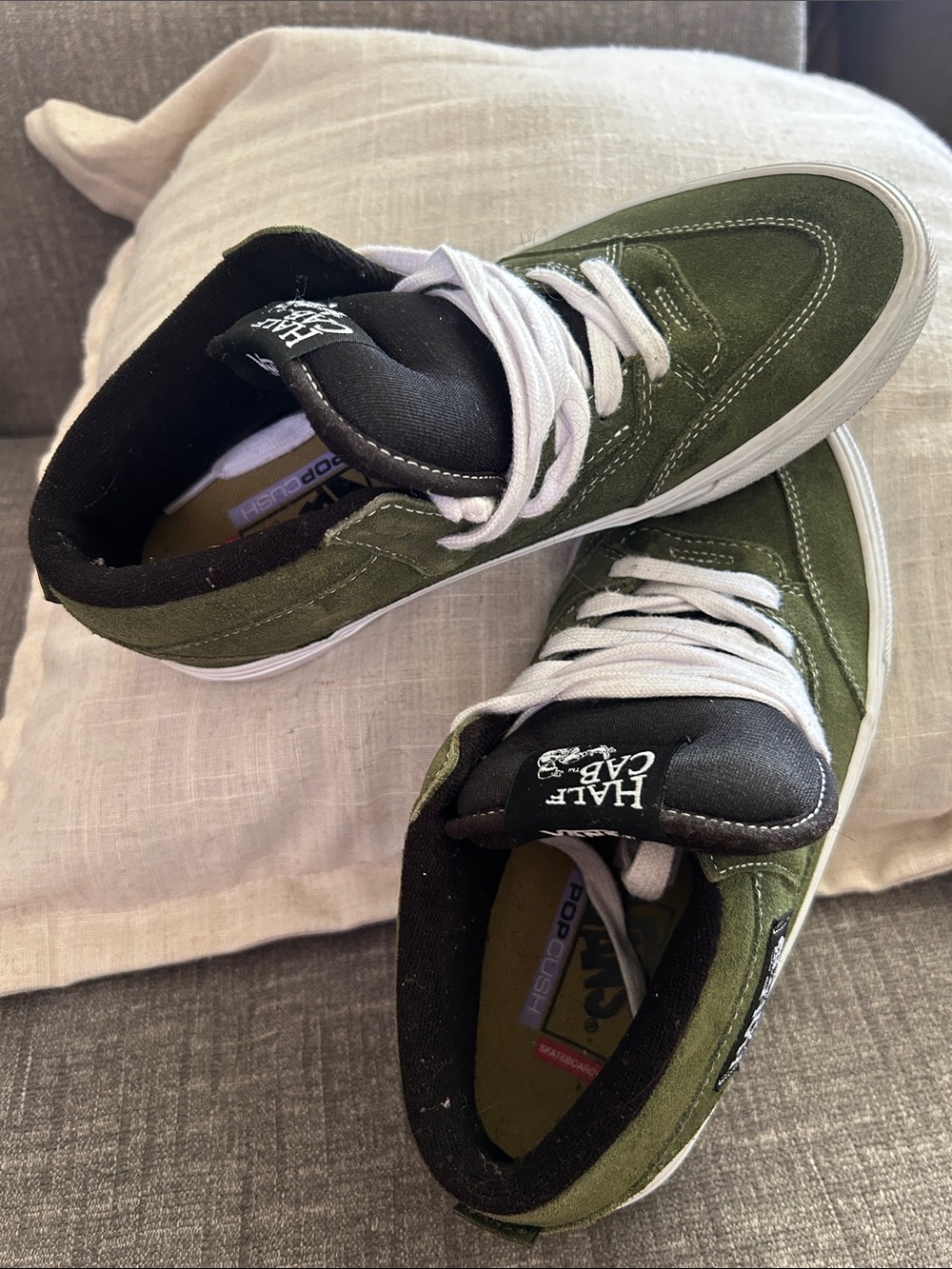 Vans Olive Green Suede High-Top Sneakers with White Laces Men’s size 6.5